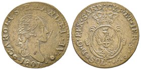 Carlo Emanuele IV 1796-1800
Falso d'epoca di 7.6 Soldi, Torino, 1801, Cu 4.16 g.
Ref : MIR 1014 var.
Conservation : TTB