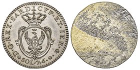 Carlo Emanuele IV 1796-1800
Cliché uniface del rovescio di 7.6 Soldi, Torino, ND, 2.28 g.
Ref : MIR 1014 var.
Conservation : FDC