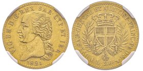 Vittorio Emanuele I 1802-1821
20 Lire, II Tipo, Torino, 1821, AU 6.45 g.
Ref : MIR 1029a (R3), Pag. 9
Conservation : NGC AU55. Très Rare. Le plus haut...