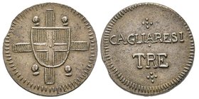 Vittorio Emanuele I 1802-1821 Monetazione per la Sardegna
3 Cagliaresi, 1813, AE 4.74 g. 
Ref : MIR 1025 var, Pag. 21a
Conservation : Superbe. Très Ra...