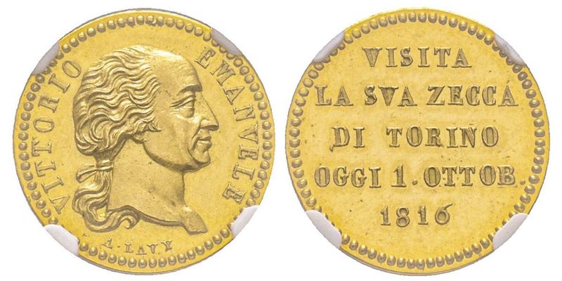 Vittorio Emanuele I 1802-1821 
Medaglia in oro, Visita alla Zecca di Torino, 181...