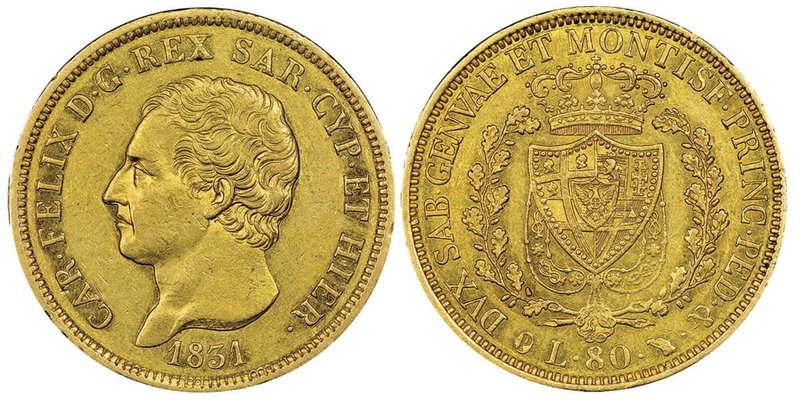 Carlo Felice 1821-1831
80 lire, Torino, 1831(P), AU 25.8 g.
Ref : MIR 1032o (R4)...
