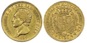 Carlo Felice 1821-1831
20 lire, Torino, 1825 (P), AU 6.45 g.
Ref : MIR 1034g, Pag. 51, Fr. 1136
Conservation : NGC AU55. Superbe