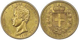 Carlo Alberto 1831-1849
100 lire, Genova, 1836 (P), AU 32.25 g.
Ref : MIR 1043h, Pag. 142, Fr. 1138 
Conservation : NGC MS61. Superbe