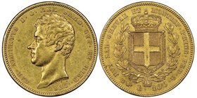 Carlo Alberto 1831-1849
100 lire, Torino, 1837 (P), AU 32.25 g.
Ref : MIR 1043j (R3), Pag. 145, Fr. 1138 
Conservation : NGC AU55. Superbe. Très Rare