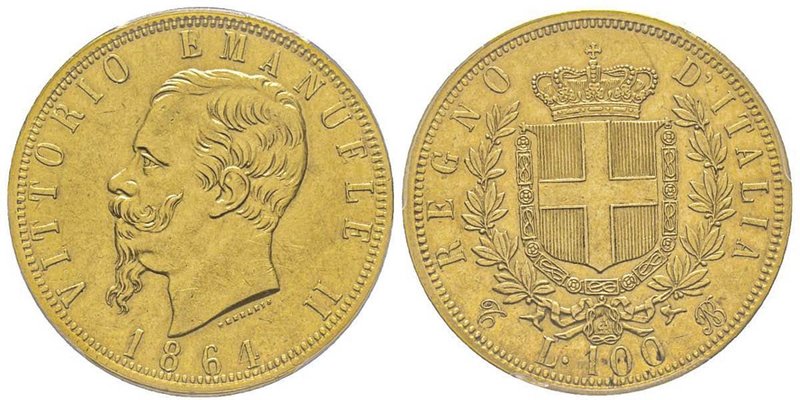 Vittorio Emanuele II 1861-1878 - Re d'Italia
100 Lire, Torino, 1864, AU 32.25 g....