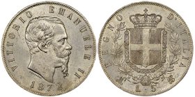 Vittorio Emanuele II 1861-1878 - Re d'Italia
5 Lire, Milano, 1872 M, AG 25.00 g.
Ref : MIR 1082o, Pag. 494
Conservation : NGC MS64. Le plus bel exempl...
