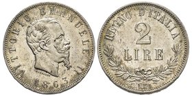 Vittorio Emanuele II 1861-1878 - Re d'Italia
2 Lire Valore, Napoli, 1863 N, AG 10 g.
Ref : MIR 1084a, Pag. 508 
Conservation : NGC MS63+