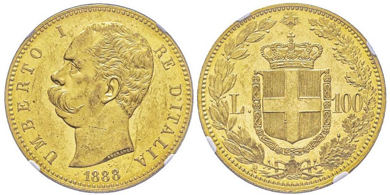 Umberto I 1878-1900
100 Lire, Roma, 1888 R, AU 32.25 g.
Ref : MIR 1096d (R2), Pa...