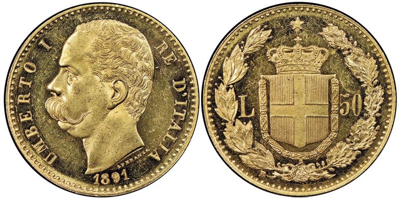 Umberto I 1878-1900
50 Lire, Roma, 1891 R, AU 16.12 g.
Ref : MIR 1097c (R3), Pag...