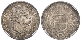 Umberto I 1878-1900
1 Lira, Roma, 1892 R, AG 5 g.
Ref : MIR 1103e, Pag. 605
Conservation : NGC MS63