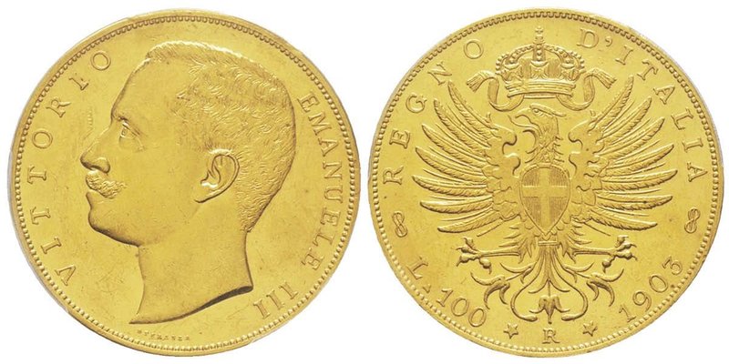 Vittorio Emanuele III 1900-1943
100 Lire, Roma, 1903 R, AU 32.25 g.
Ref : MIR 11...