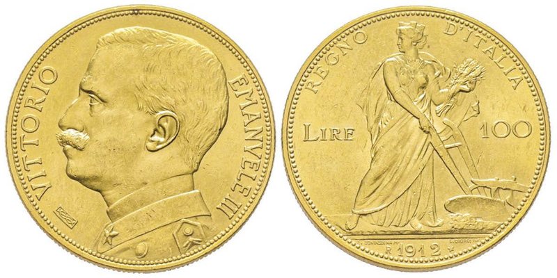 Vittorio Emanuele III 1900-1943
100 Lire, Roma, 1912 R, AU 32.25 g.
Ref : MIR 11...