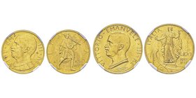 Vittorio Emanuele III 1900-1943
100 et 50 Lire, Roma, 1933, anno XI, AU 8.80 g. et 4.40 g. 
Ref : MIR 1118d (R) -1123d (R3), Pag. 649-660, Fr.33-34 Co...
