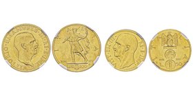 Vittorio Emanuele III 1900-1943
100 et 50 Lire, Roma, 1936, anno XIV, AU 8.80 g. et 4.40 g.
Ref : MIR 1119a (R2) -1123d (R2), Pag. 650-661, Fr.35-37 
...