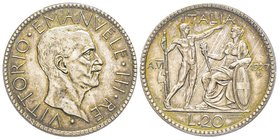 Vittorio Emanuele III 1900-1943
20 Lire Littore, 1927, Anno VI, AG 15 g.
Ref : MIR 1128b, Pag. 672
Conservation : PCGS MS66. Conservation exceptionnel...