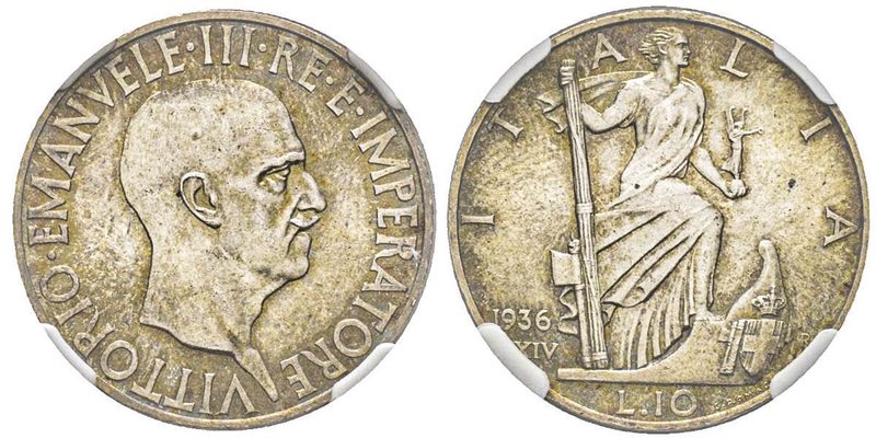 Vittorio Emanuele III 1900-1943
10 Lire Impero, Roma, 1936 R, Anno XIV, AG 10 g....
