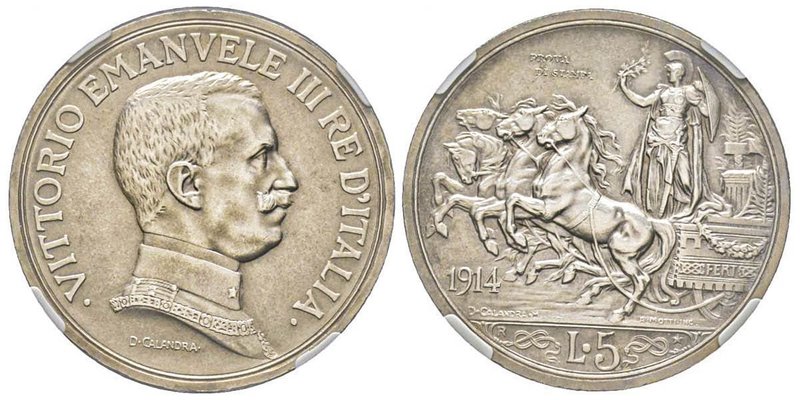 Vittorio Emanuele III 1900-1943
5 Lire, Roma, 1914 PROVA DI STAMPA, AG 25.06 g.
...