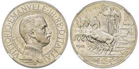 Vittorio Emanuele III 1900-1943
2 Lire, Roma, 1911, AG 10 g.
Ref : MIR 1140c (R2), Pag. 734
Conservation : NGC MS63. Rare