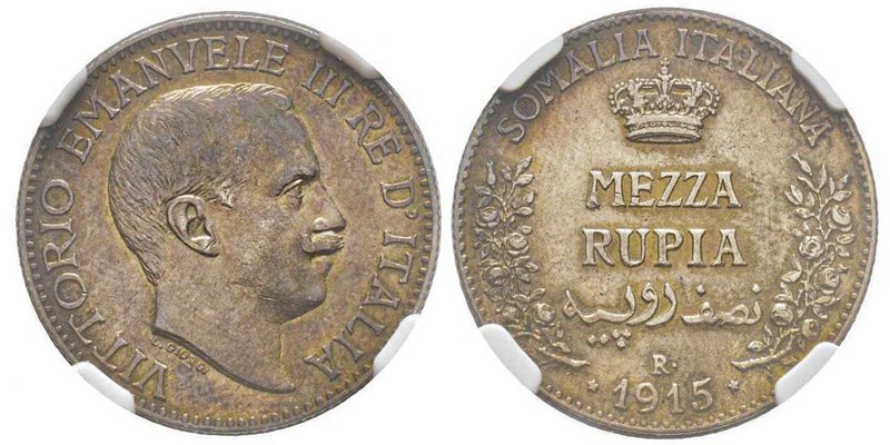 Vittorio Emanuele III 1900-1943
Somalia Italiana
1/2 Rupia (0.84 Lire), 1915, AG...