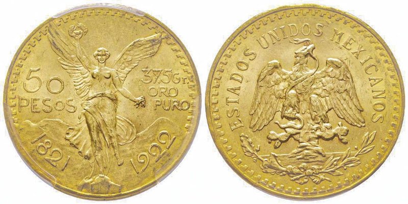 Mexico
50 Pesos, 1922, AU 41.66 g. 900‰
Ref : Fr. 172, KM#481 
Conservation : PC...