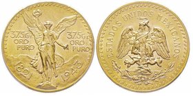 Mexico
50 Pesos, 1943, AU 41.66 g. 900‰
Ref : Fr. 173, KM#482
Conservation : PCGS MS66