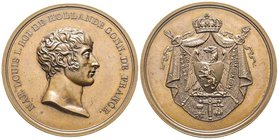 Ludwig Napoleon 1806-1810 
Médaille en Bronze Napoléon Roi d'Hollande, Utrecht, 1806, AE 57.17 g. 49 mm
Ref : Bramsen 528, Julius 1576, Essling 2422 
...