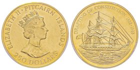 Pitcairn Islands
250 Dollars, 1988, AU 15.95 g. 917‰
Ref : Fr. 1, KM#6
Conservation : PCGS PROOF 62 DEEP CAMEO
Quantité : 2500 exemplaires. Rare