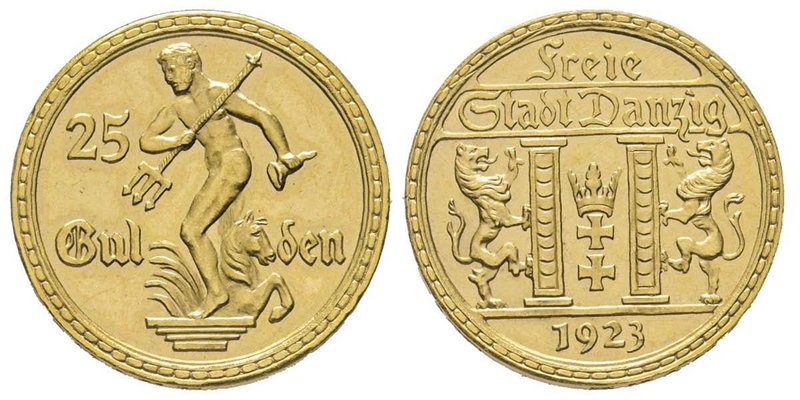 Poland
Danzig, free city, 1920-1939
25 Gulden, 1923, AU 8.00 g.
Ref : Fr. 43, Sc...