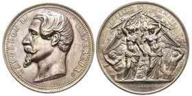 Russia
Nicolas I 1825-1855
Guerre de Crimée, Paris, Bataille d'Inkermann, 5 novembre 1854, AG 247.50 g. 73 mm, refrappe poinçon corne ARGENT par Oudin...