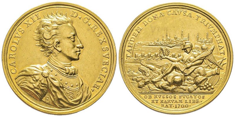 Sweden
Carl XII 1697-1718
Médaille en or au poids de 9 Ducats, 1700, commémora...