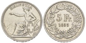 Switzerland
5 Francs, 1855 B, Bern. Solothurn Shooting Festiva, AG 25.00 g. 
Ref : HMZ 2-1343a, KM X#S3 Rare 
3000 exemplaires 
Conservation : Traces ...