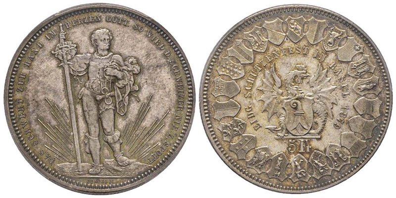 Switzerland
5 Francs, 1879, Basel Shooting Festival, AG 25.00 g. 
Ref : HMZ 2-13...
