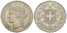 Switzerland
5 Francs, Bern, 1888, AG 25 g.
Ref : HMZ 2-1198a, KM#34 
Conservation : Superbe. Rare
