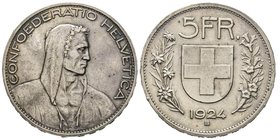 Switzerland
5 Francs, Bern, 1924, AG 25 g.
Ref : HMZ 2-1199d, KM#38 
Conservation : Superbe