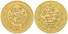 Tunisia
Sultan Abdul Mejid 1839-1861 
100 Piastres, AH 1272 (1855-1856), AU 19.61 g. 
Ref : Fr. 1, KM#130
Ex Vente NGSA 4, 11 Decembre 2006, lot 1582
...
