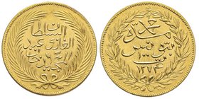 Tunisia
Mohamed Bey 1855-1859 
100 Piastres, 1274 AH (1857/1858) AU 19.46 g. 
Ref : Fr. 1, KM#130
Ex Vente NGSA 4, 11 Decembre 2006, lot 1584
Conserva...