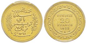 Tunisia
Mohamed El Habib, Bey, 1340-1348 H. (1922-1929)
20 Francs, AH 1341, 1922, AU 6.45 g. 900 ‰ 
Ref : Lec. 479, Fr. 12, KM#241
Conservation : PCGS...