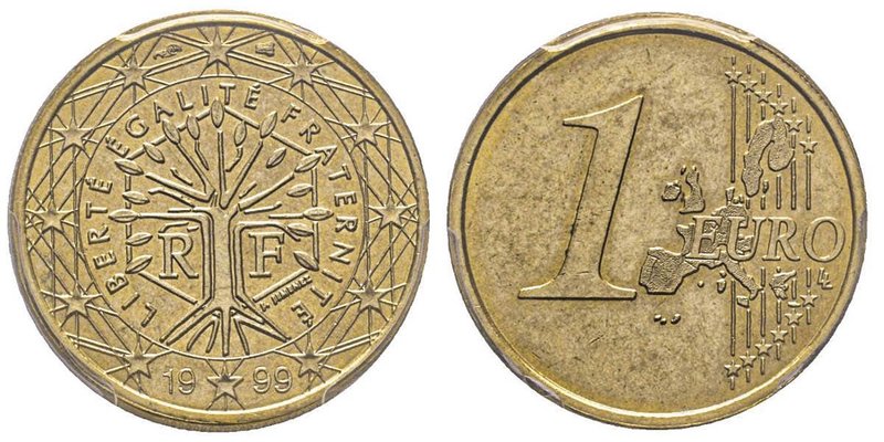 Monnaie de 1 euro, France, 1999, erreur de frappe, Cu-Zi-Ni 
Conservation : PCGS...