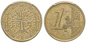 Monnaie de 1 euro, France, 1999, erreur de frappe, Cu-Zi-Ni 
Conservation : PCGS MS62 Monometal Planchet