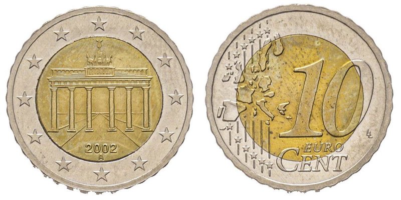 Monnaie de 10 centimes d'euro, Allemagne, 2002, essai de frappe bi-métallique
mé...