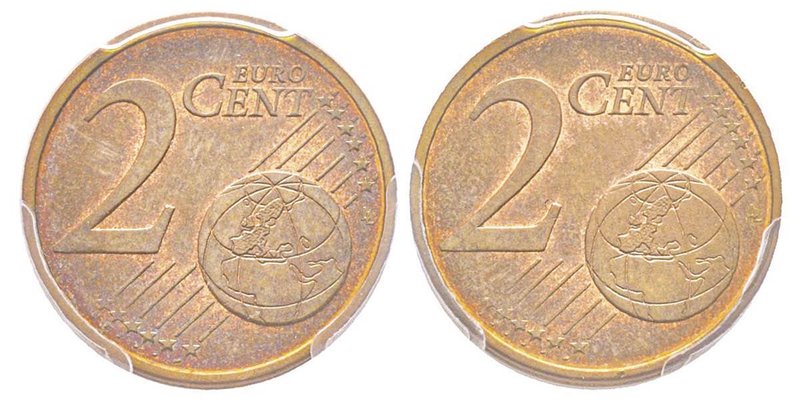 Monnaie de 2 centimes d'euro, ND, erreur de frappe, Cu
Conservation : PCGS MS63 ...