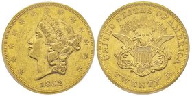 20 Dollars, Philadelphia, 1852, AU 33.43 g.
Ref : Fr.169, KM#74.1
Conservation : PCGS AU55