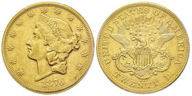 20 Dollars, Carson City, 1876 CC, AU 33.43 g.
Ref : Fr. 176, KM#74.2 
Conservation : PCGS AU53
