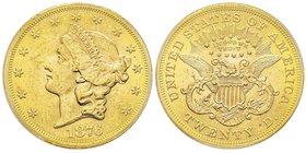 20 Dollars, San Francisco, 1876 S, AU 33.43 g.
Ref : Fr. 172, KM#74.1 
Conservation : PCGS MS60