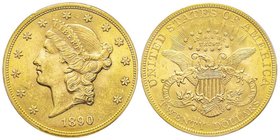 20 Dollars, Philadelphia, 1890, AU 33.43 g.
Ref : Fr. 175, KM#74.2 
Conservation : PCGS MS63