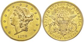 20 Dollars, San Francisco, 1890 S, AU 33.43 g.
Ref : Fr. 172, KM#74.1 
Conservation : PCGS MS62