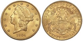20 Dollars, Philadelphia, 1904, AU 33.43 g.
Ref : Fr. 175, KM#74.2 
Conservation : PCGS MS65