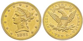 10 Dollars, Philadelphia, 1881, AU 16.71 g.
Ref : Fr. 158, KM#102 
Conservation : PCGS MS61