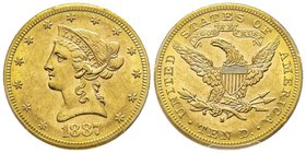 10 Dollars, San Francisco, 1887 S, AU 16.71 g.
Ref : Fr. 160, KM#102 
Conservation : PCGS MS62